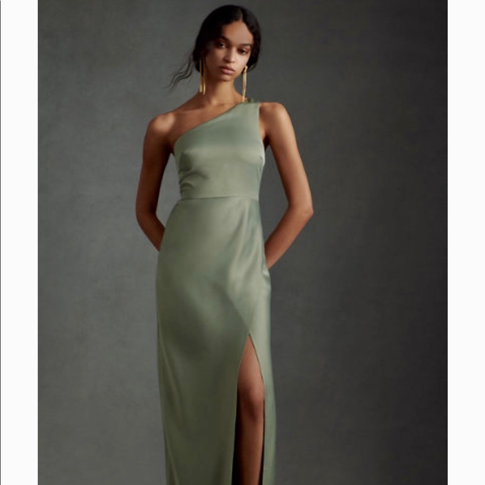 BHLDN Dylan Satin Charmuse Maxi Dress in Moss (Green)
